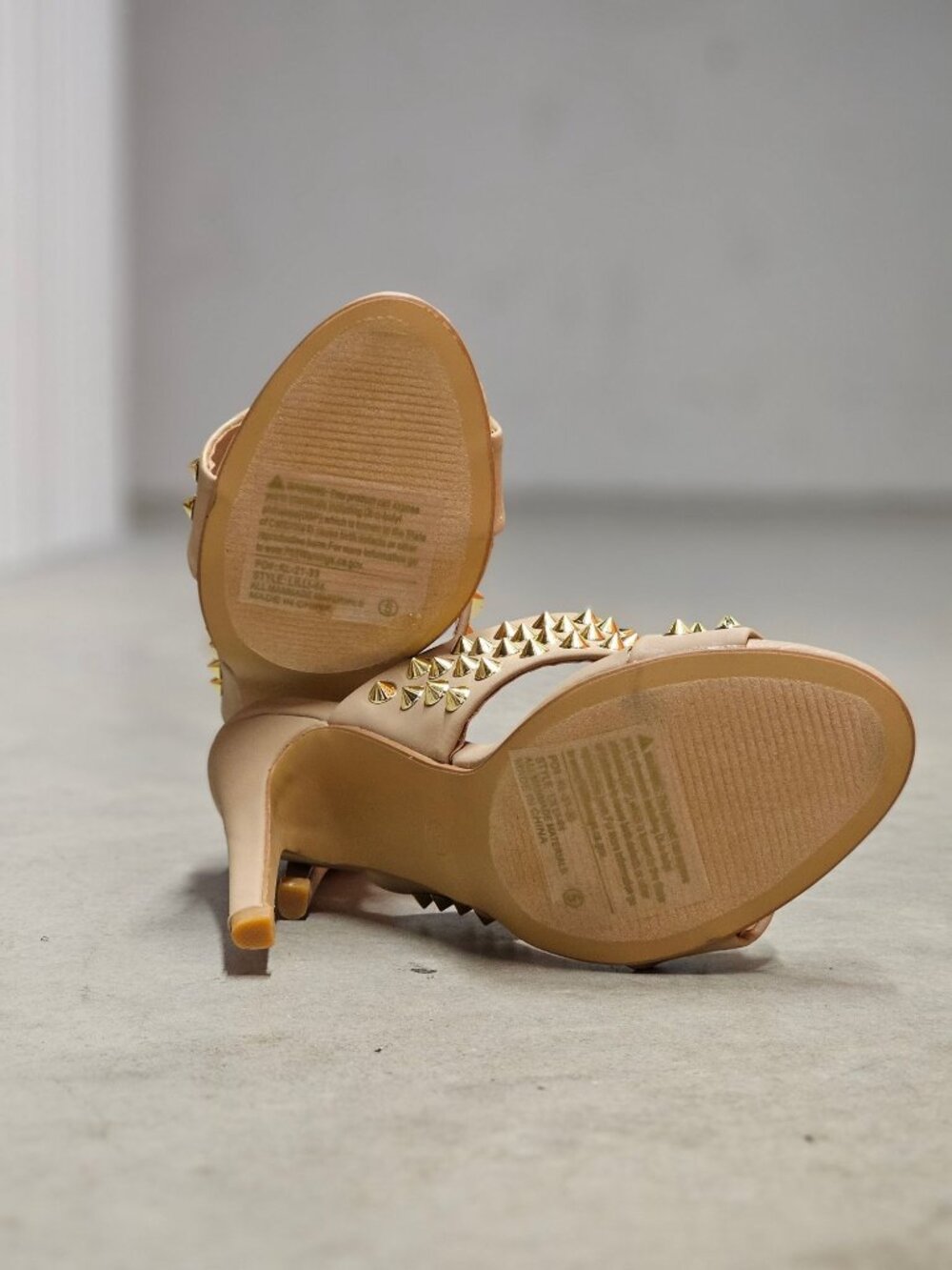 Studded Nude High Heel Slide Sandals - Picture 5 of 14